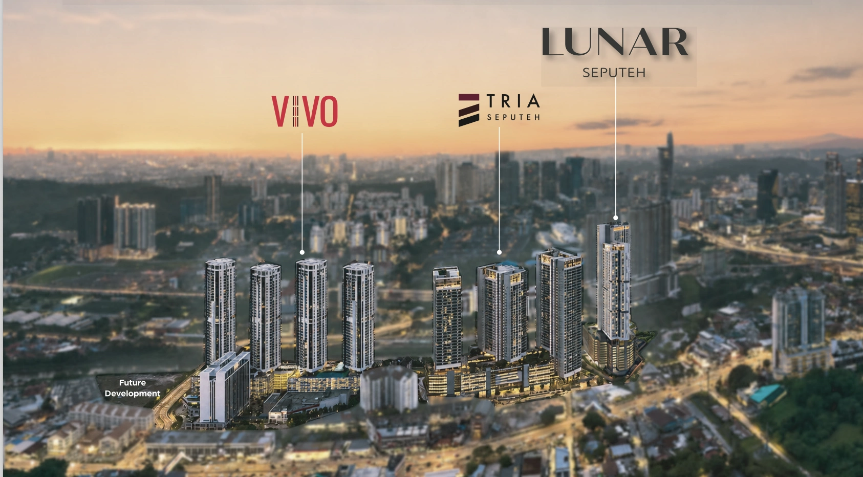 Lunar Seputeh rising above the Seputeh skyline alongside Vivo and Tria Seputeh